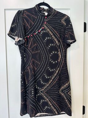 Stone Cold Fox Black Mini Dress with Pink Button Accents